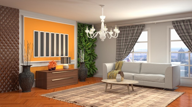 3D rendering of the living room interior