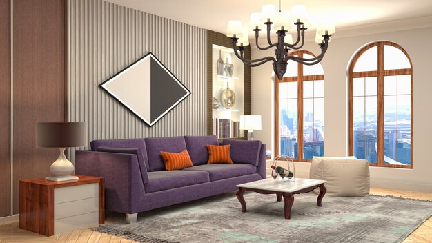 3D rendering of the living room interior