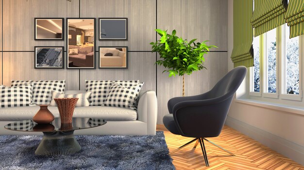 3d rendering of living room interior