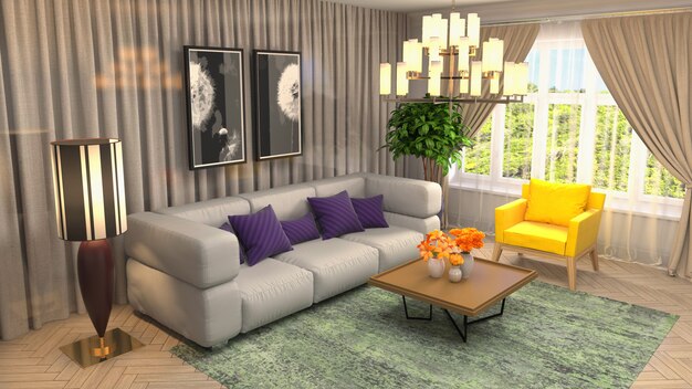 3d rendering of living room interior