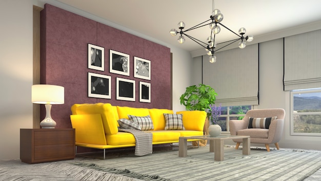 3d rendering of living room interior