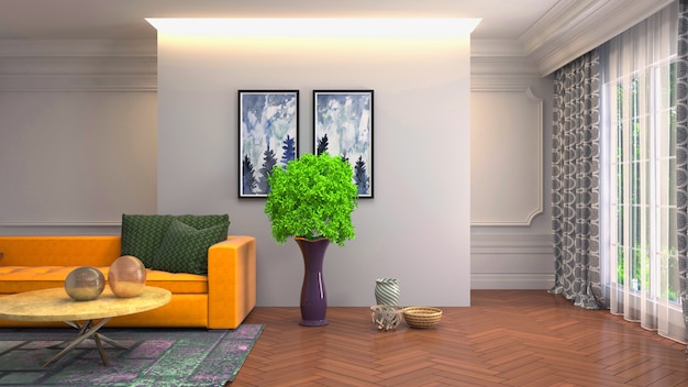 3d rendering of living room interior