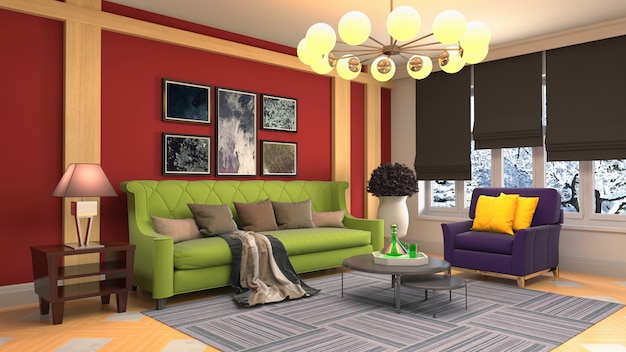 3d rendering of living room interior