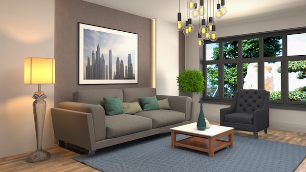 3d rendering of living room interior