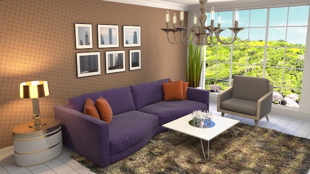 3d rendering of living room interior