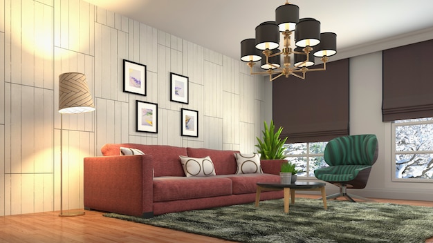 3d rendering of living room interior