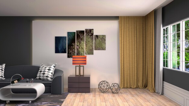 3d rendering of living room interior