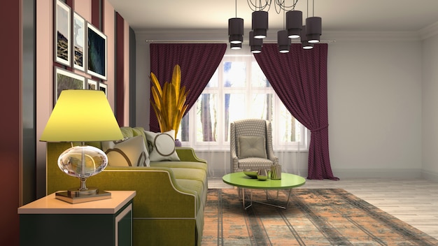 3d rendering of living room interior