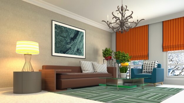 3d rendering of living room interior