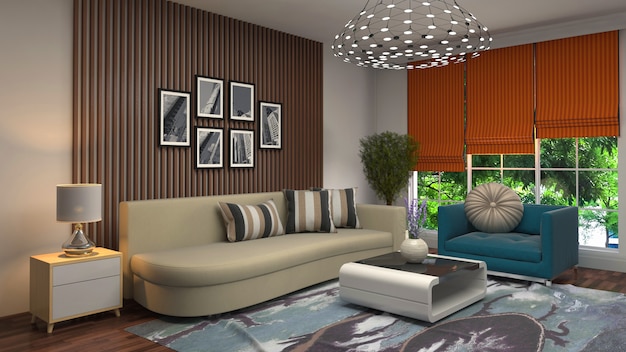 3d rendering of living room interior