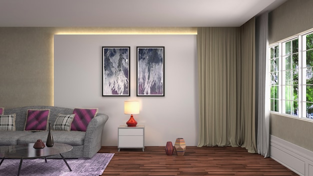 3d rendering of living room interior