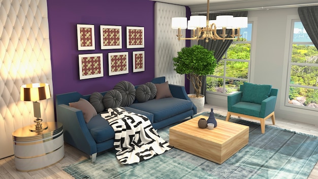 3d rendering of living room interior