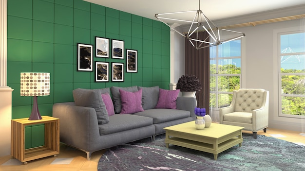 3d rendering of living room interior