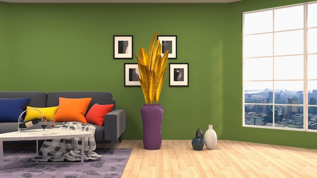 3d rendering of living room interior