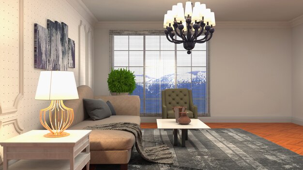 3d rendering of living room interior