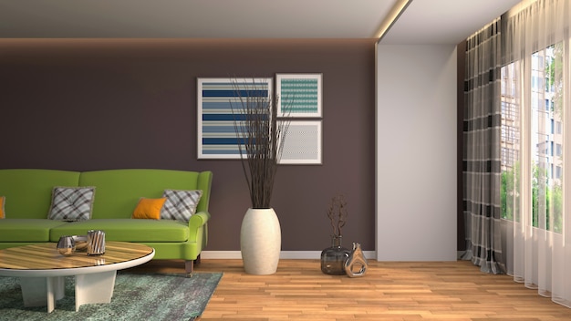 3d rendering of living room interior