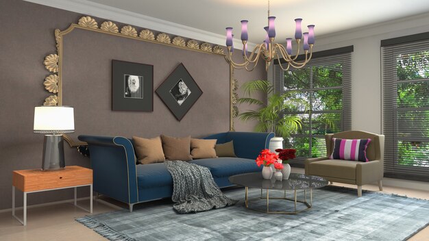 3d rendering of living room interior