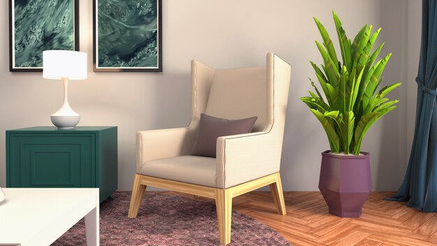 3d rendering of living room interior