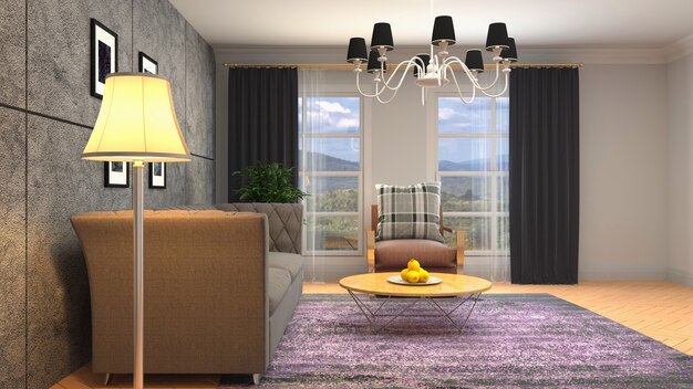 3d rendering of living room interior