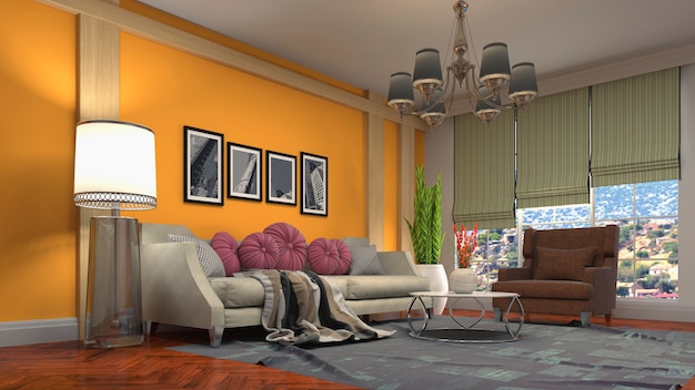 3d rendering of living room interior