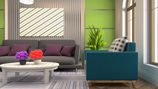 3d rendering of living room interior