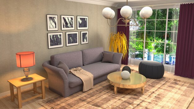 3d rendering of living room interior