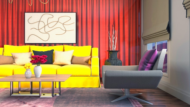 3d rendering of living room interior