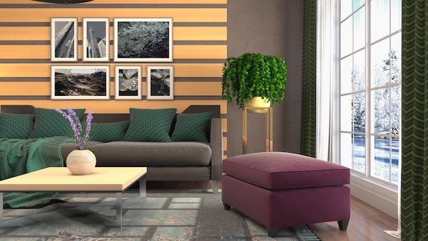 3d rendering of living room interior