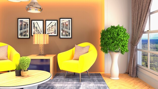 3d rendering of living room interior