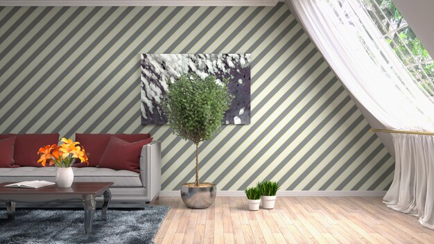 3d rendering of living room interior