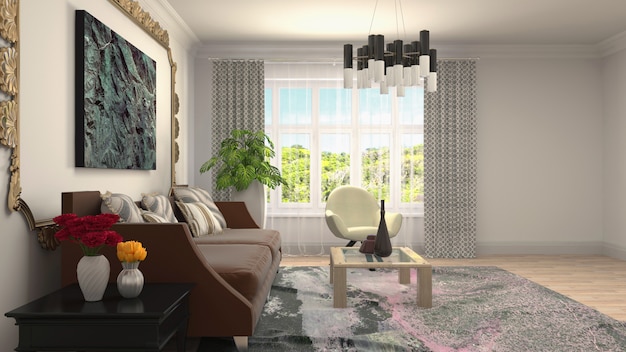 3d rendering of living room interior