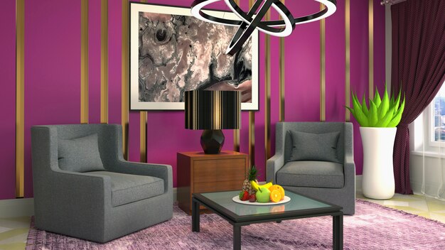 3d rendering of living room interior