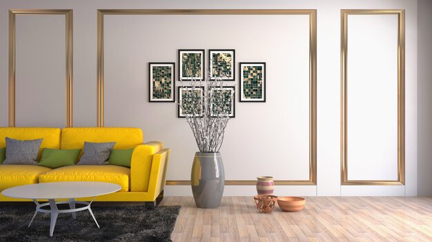 3d rendering of living room interior