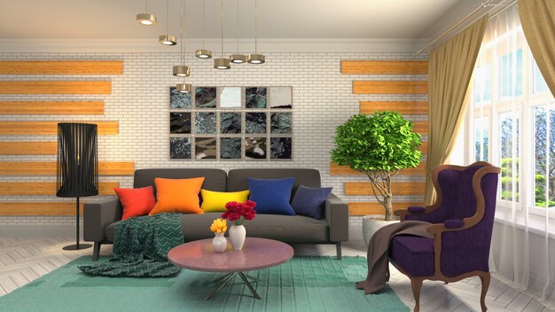 3d rendering of living room interior