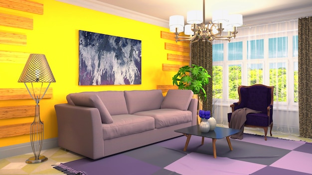 3d rendering of living room interior