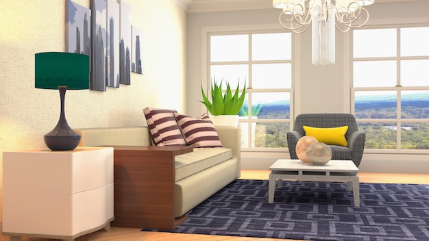 3d rendering of living room interior