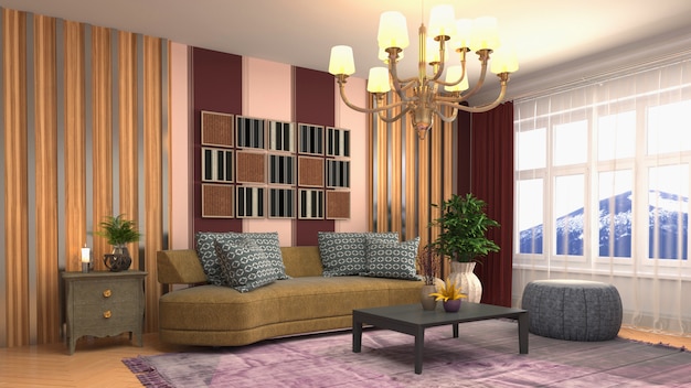 3d rendering of living room interior