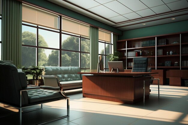 a 3d rendering of a living room with a large window and a couch.