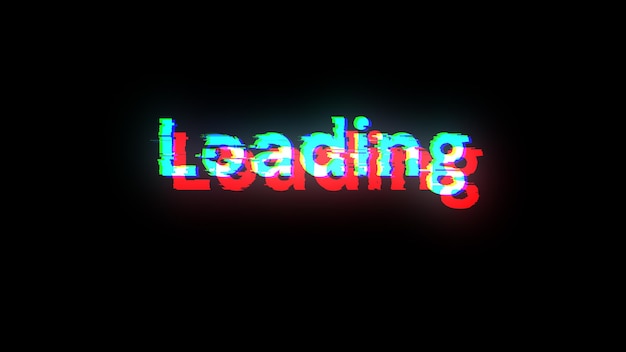 3D rendering loading text with screen effects of technological glitches