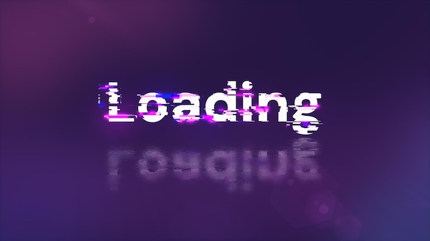 3D rendering loading text with screen effects of technological glitches