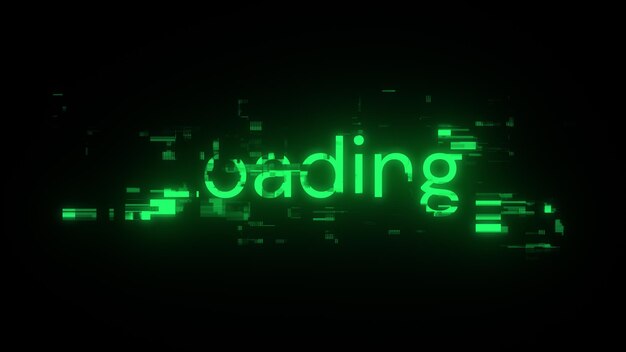 3D rendering loading text with screen effects of technological glitches