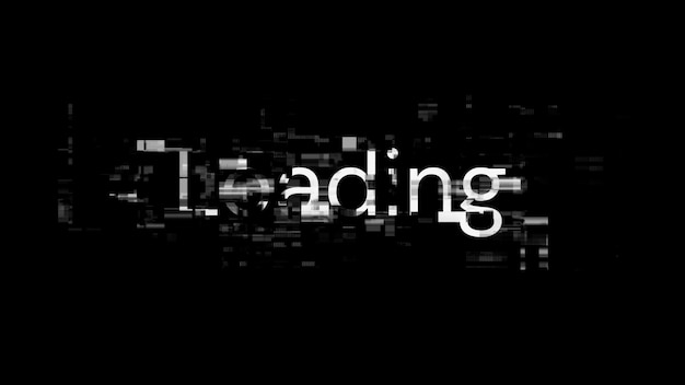 3D rendering loading text with screen effects of technological glitches