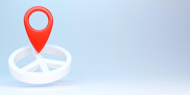 3d rendering of Location pin fly on a peace symbol sign on pastel background Peace day