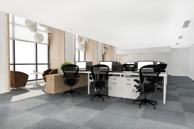 3d rendering loft business meeting and working room on office building