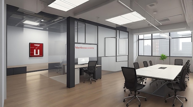 3d-рендеринг лофт для деловых встреч и рабочей комнаты на офисном здании