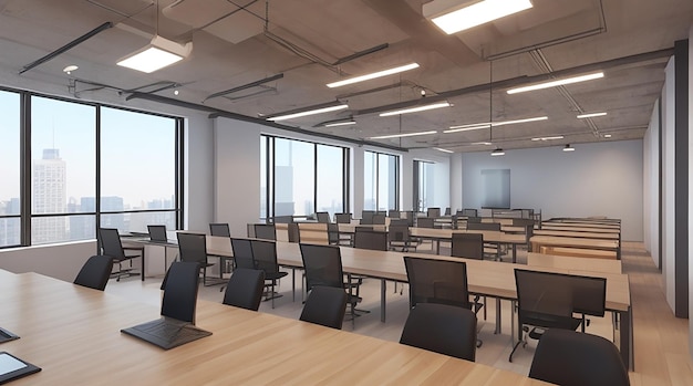オフィスビルの3Dレンダリングロフトビジネス会議と作業室
