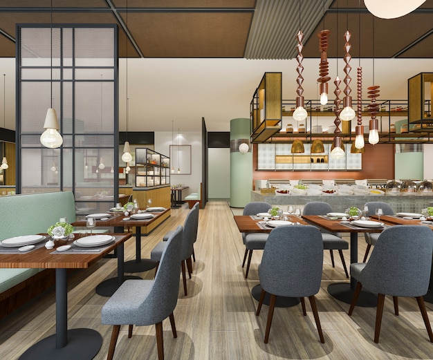 3d rendering loft and luxury hotel reception and vintage cafe lounge restaurant