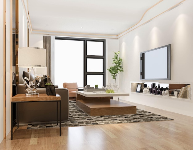 Premium Photo | 3d rendering loft scandinavian living room with working ...