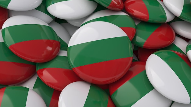 3d rendering of a lot of badges with the Bulgarian flag in a close up view