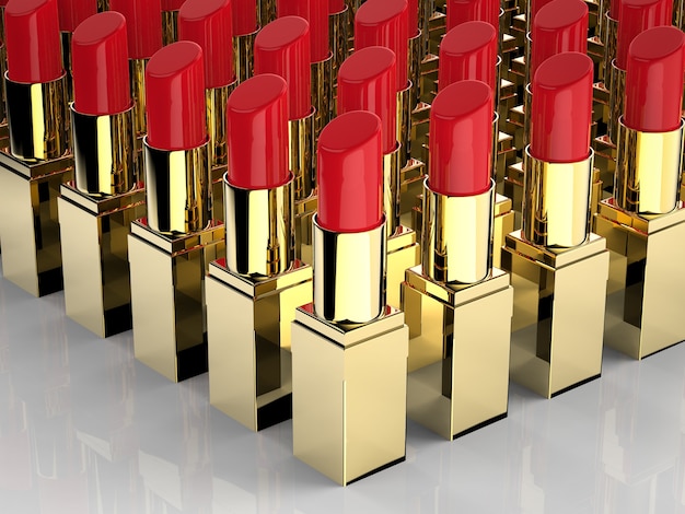 3d rendering a lot of red lipsticks